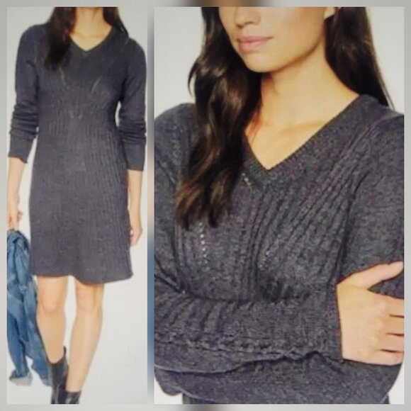 Aventura Karissa Wool Cashmere Silk Long Sleeve V Neck Sweater Dress Sz M - Picture 3 of 12